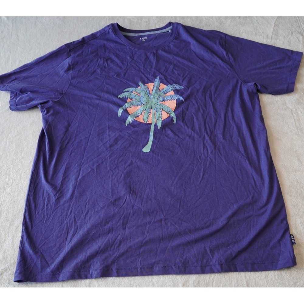 Men's Retro Print Navy‎ Palm Tree Short Sleeve Tee XL Rowm